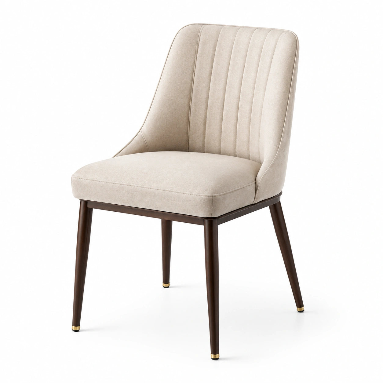Sedia in tessuto beige con gambe in legno