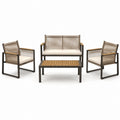 Set da Giardino in Metallo e Legno con Cuscini Crema