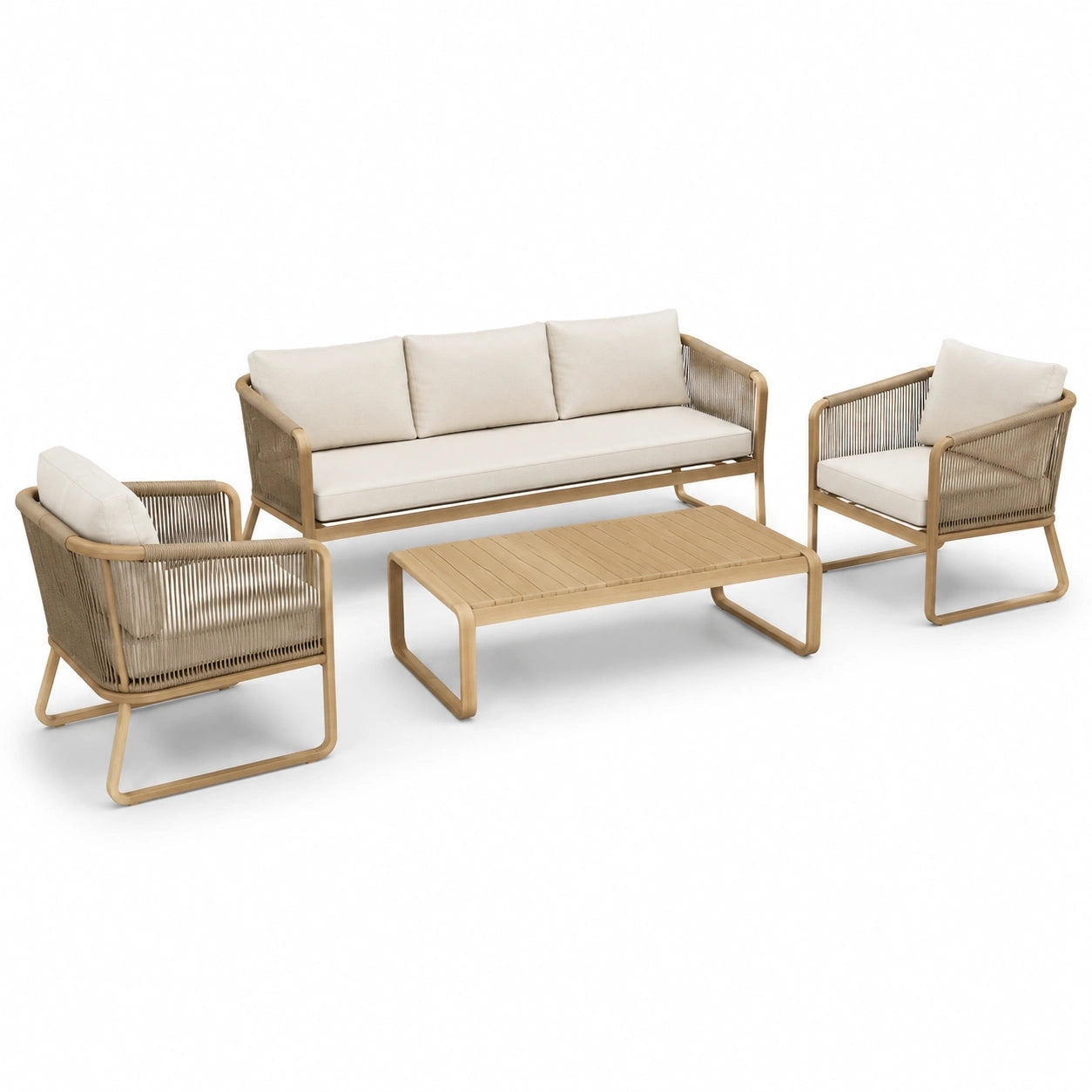 Set salotto giardino in alluminio e corda beige