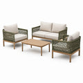 Set Salotto da Giardino in Legno e Rattan con Cuscini Beige