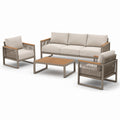 Set da giardino in metallo e corda beige con tavolino in legno di acacia