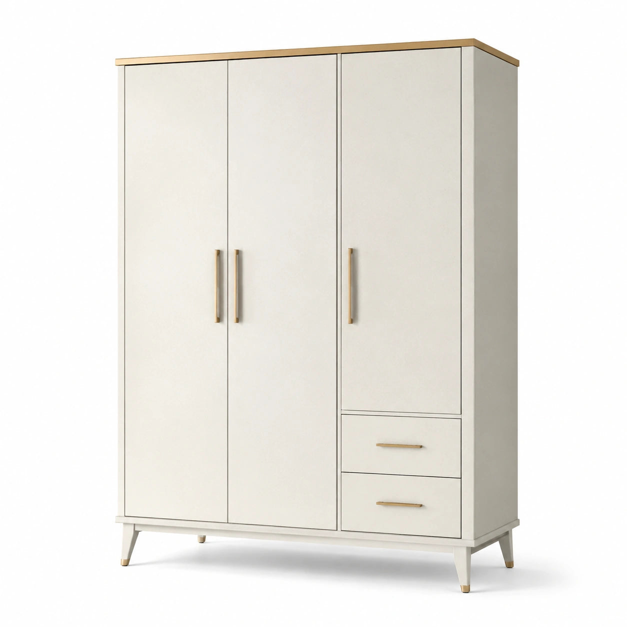 Armadio in legno composito bianco con maniglie in metallo dorato