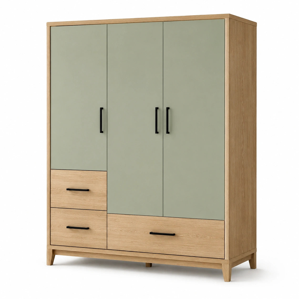 Armadio a 3 Ante con 3 Cassetti in Legno e MDF Verde Salvia