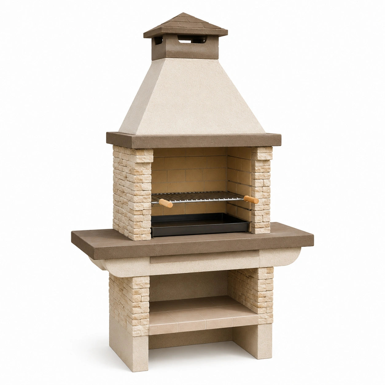 Barbecue in pietra con cappa rettangolare 150x60x210 cm Beige/Marrone