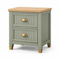Comodino in legno verde chiaro con 2 cassetti e maniglie in lega di zinco, 60x40x55 cm
