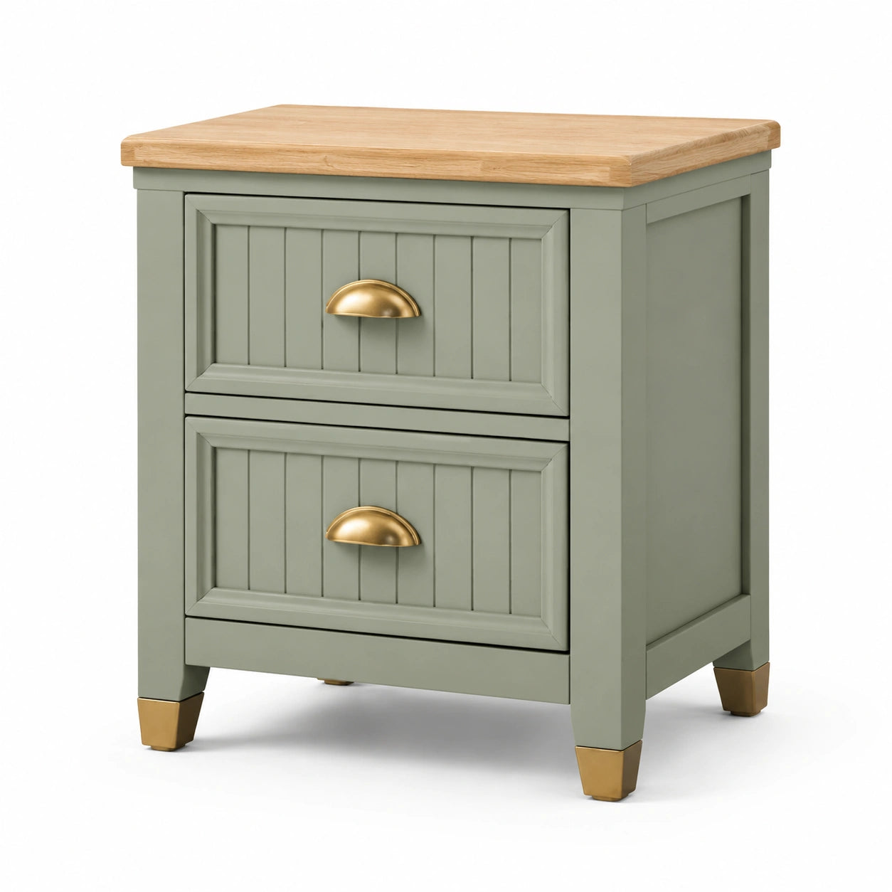 Comodino in legno verde chiaro con 2 cassetti e maniglie in lega di zinco, 60x40x55 cm