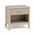 Comodino Beige in Legno e Metallo Dorato con Cassetto