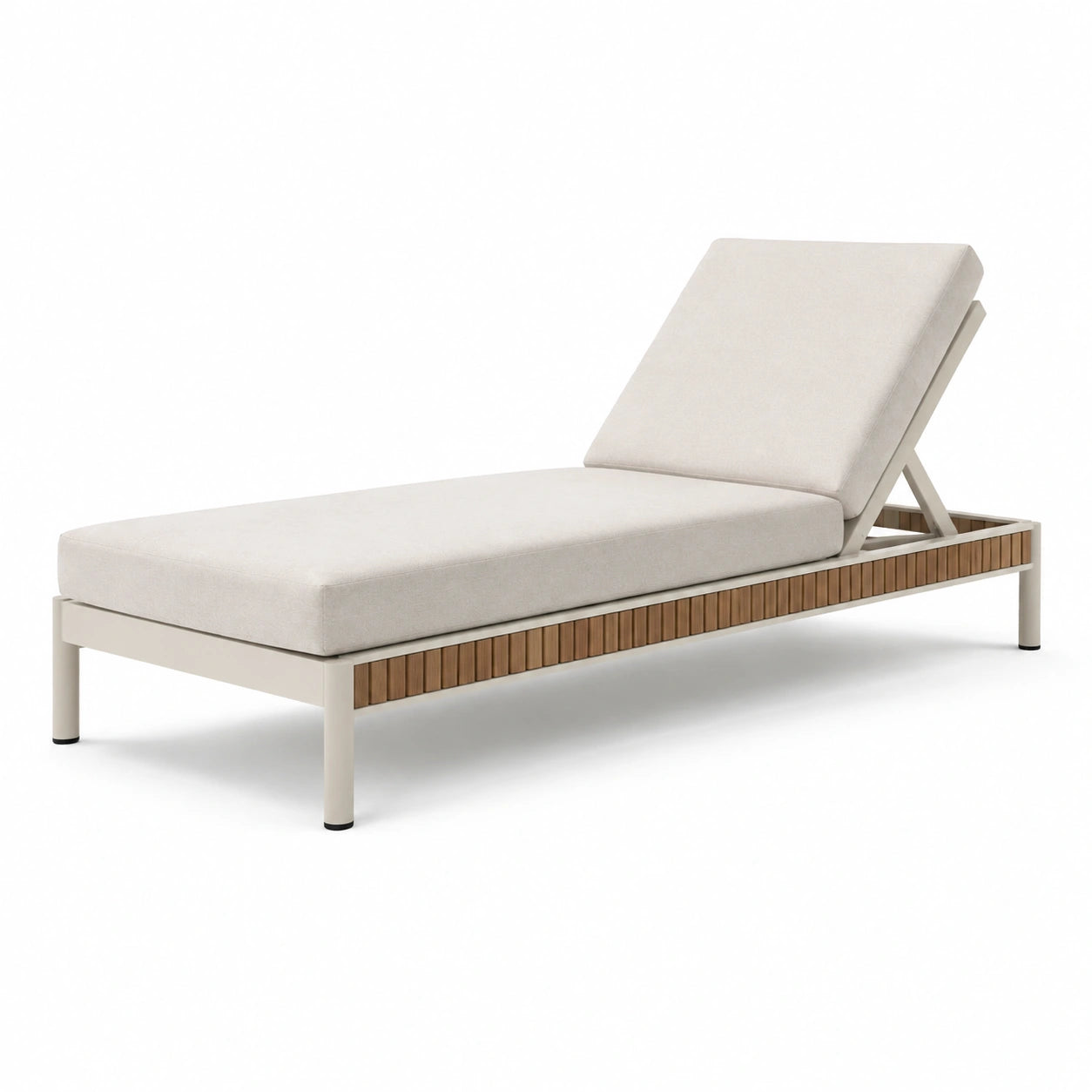 Sdraio da giardino in alluminio e teak con cuscini in poliestere beige