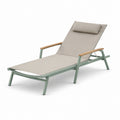Lettino Prendisole in Alluminio Verde con Braccioli in Legno e Tessuto Beige